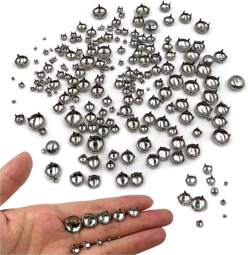 honigo 200pcs Nailheads Dome Studs Rivets Silver Metal Solid Brass 2/3/4/5/6/7/8/9/10/12mm 4 Prongs Spikes Spots for Leather Craft Clothes Belt Bag Shoes Decorations Totes DIY Craft - Image 5
